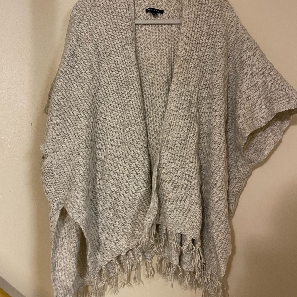 American Eagle Outfitters Fringe Hem Poncho - Cream